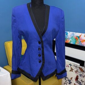 Elegant Blue Women's Blazer with Black Trim size 10